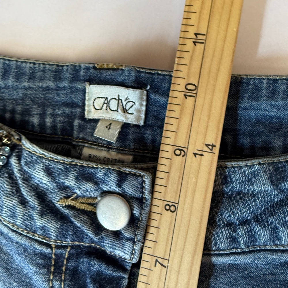Cache Low Rise Bootcut Jeans Womens 4 Blue Rhinestone Jewel Embellished Y2K - Picture 6 of 8